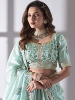 Sky Blue Pure Organza Lehenga Choli